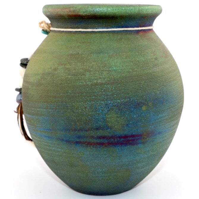 Raku Pottery Works JAR-MD SPIRIT BDS/FTHR 5"