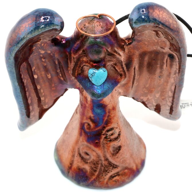 Raku Pottery Works Ornament-Angel w/ Gemstone Assorted 3"