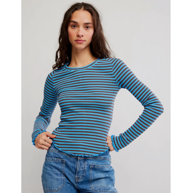 FREE PEOPLE Tee- Easy Does It Stripe Long Sleeve