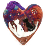 Raku Pottery Works Ornament-Cats/Moon