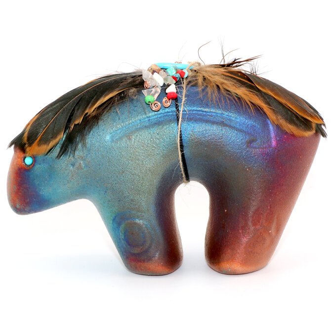 Raku Pottery Works BEAR-FETISH LG TURQ 6'