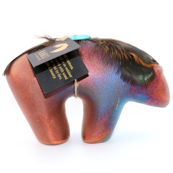 Raku Pottery Works BEAR-FETISH LG TURQ 6'