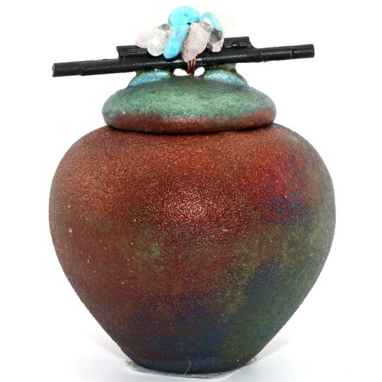 Raku Pottery Works JAR-MINI FETISH W/ STKS/BD 2"
