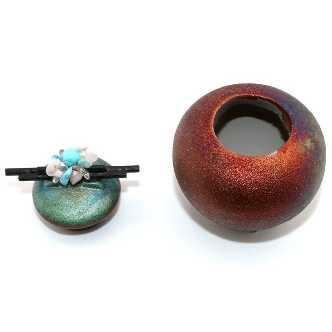 Raku Pottery Works JAR-MINI FETISH W/ STKS/BD 2"
