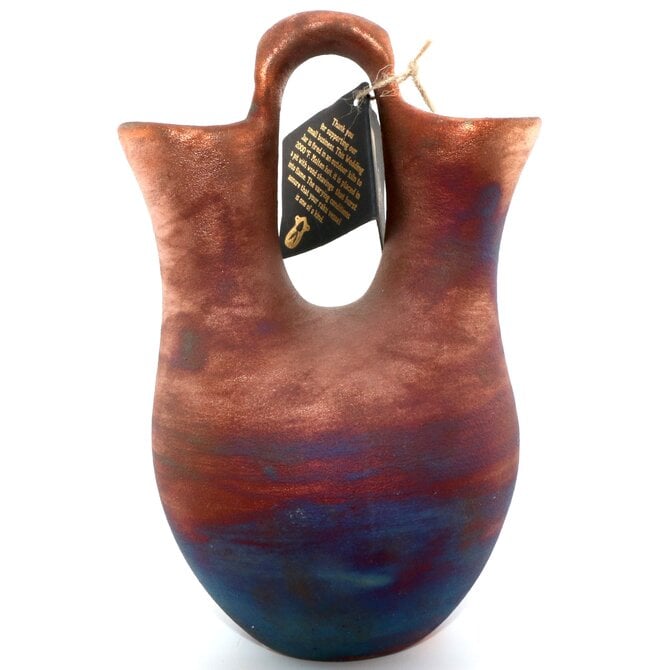 Raku Pottery Works WEDDING VASE-LG/FTHR/TQ 7"