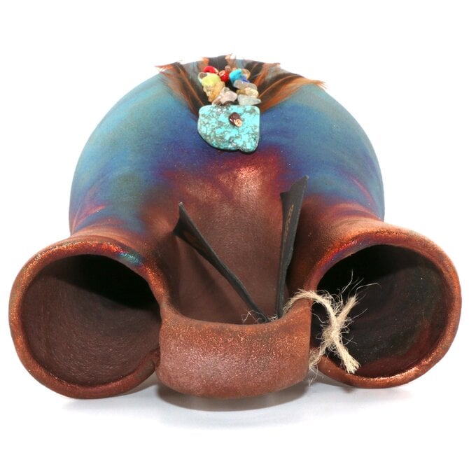Raku Pottery Works WEDDING VASE-LG/FTHR/TQ 7"