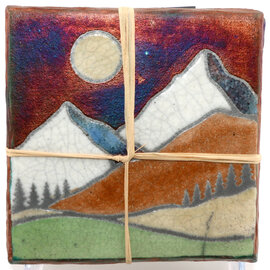 Raku Pottery Works COASTER SET-MOUNTAIN PACK S/4