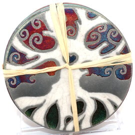 Raku Pottery Works COASTER SET-TREE OF LIFE S/4