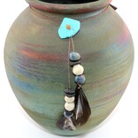 Raku Pottery Works JAR-LG SPIRIT BEAD/FEATHER 7.75"