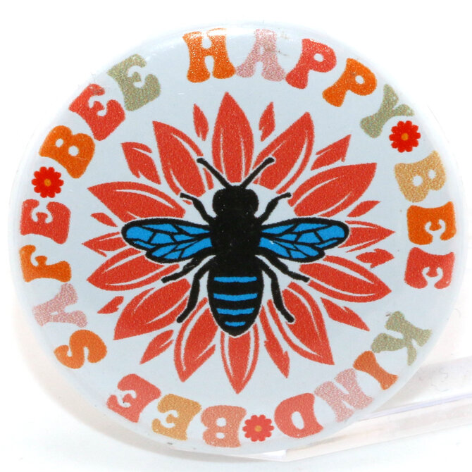 BUTTON PIN FUN PIN-RND BEE SAFE/KIND/HAPPY