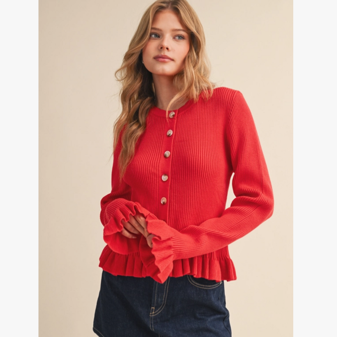 &MERCI Cardi-Ruffle Hem Ribbed