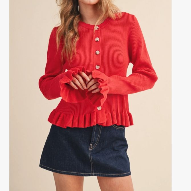 &MERCI Cardi-Ruffle Hem Ribbed