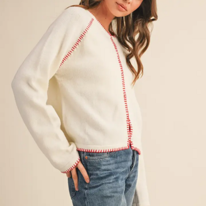 &MERCI Cardi-Contrast Blanket Stitch