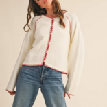 &MERCI Cardi-Contrast Blanket Stitch