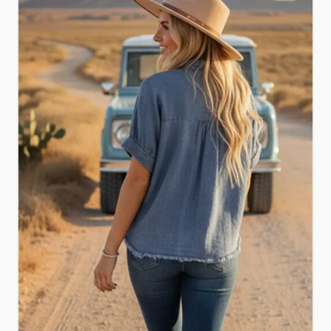 Sewn & Seen Top-Frayed Trim Button Up