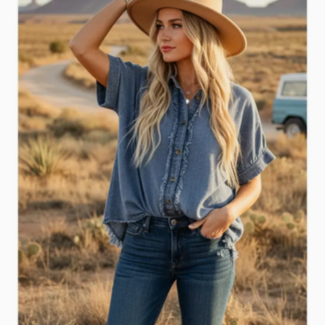 Sewn & Seen Top-Frayed Trim Button Up