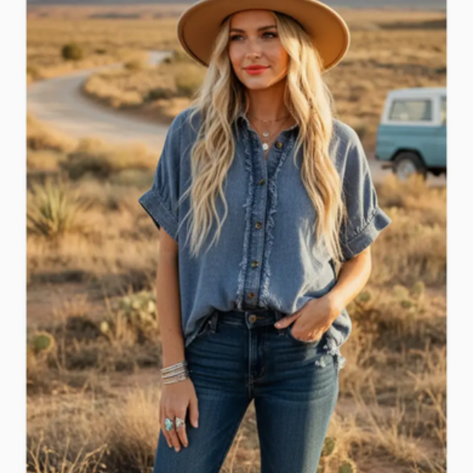 Sewn & Seen Top-Frayed Trim Button Up