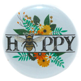 BUTTON PIN FUN PIN-RND BEE HAPPY FLOWERS