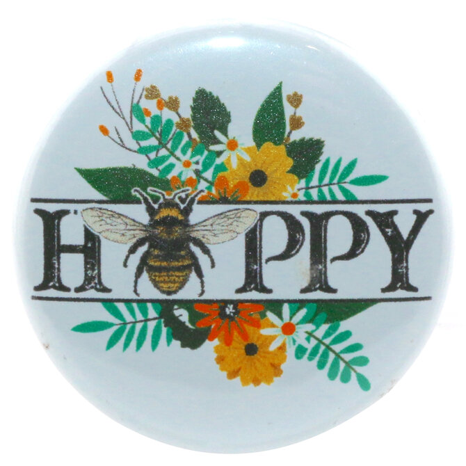 BUTTON PIN FUN PIN-RND BEE HAPPY FLOWERS
