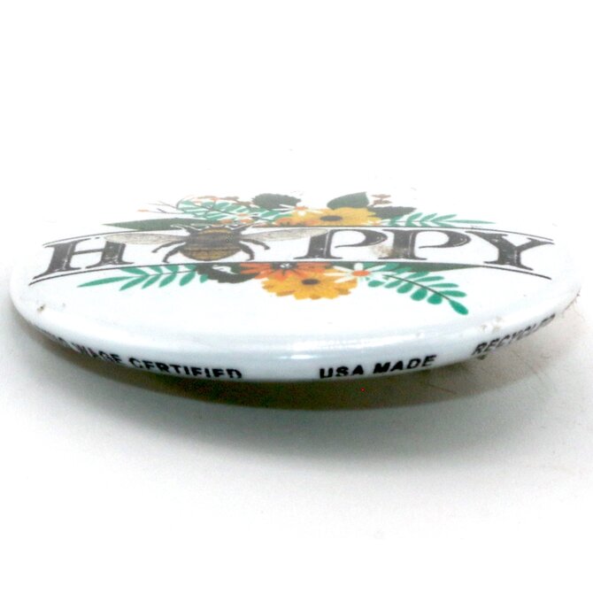 BUTTON PIN FUN PIN-RND BEE HAPPY FLOWERS