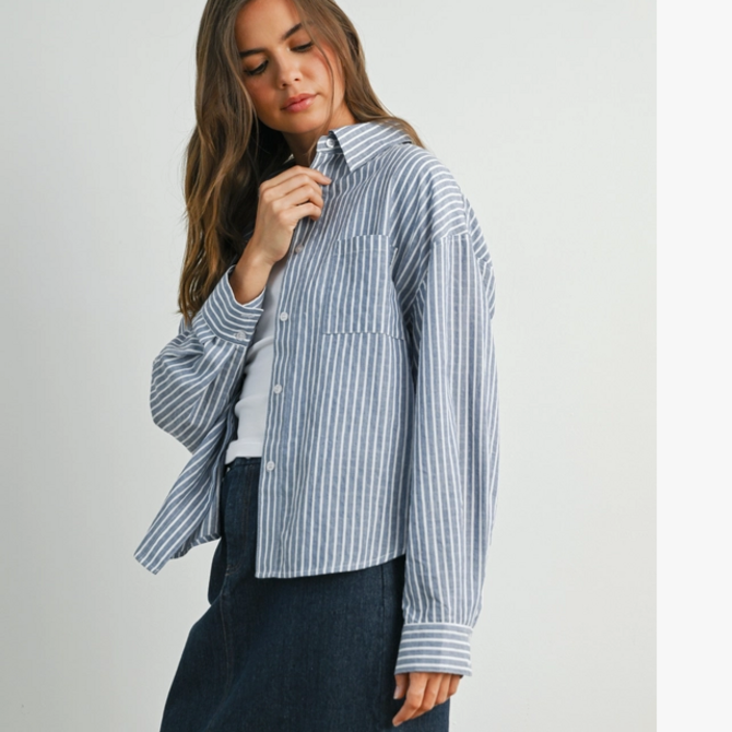 BUTTERMELON Top-Crop Button Up Long Sleeve