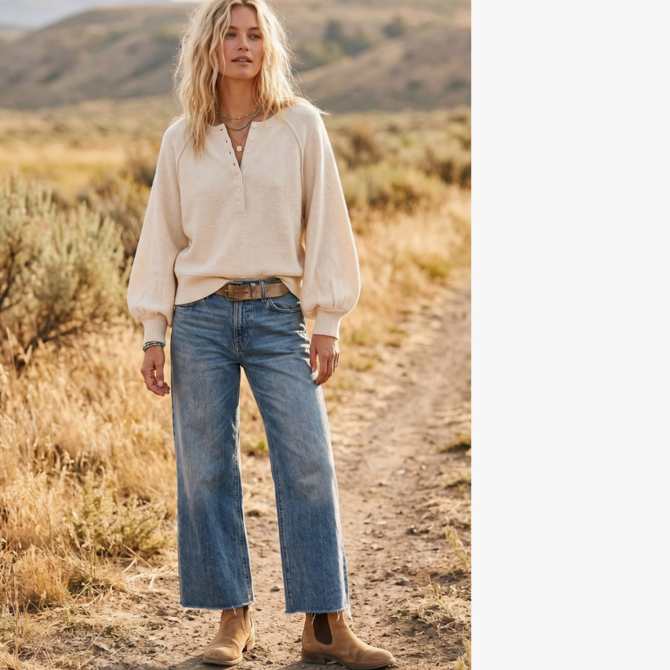Sewn & Seen Top-Henley Balloon Sleeve