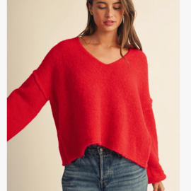 AEMI + CO Sweater-Brushed V Neck