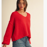 AEMI + CO Sweater-Brushed V Neck