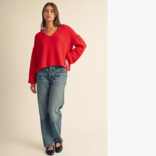 AEMI + CO Sweater-Brushed V Neck