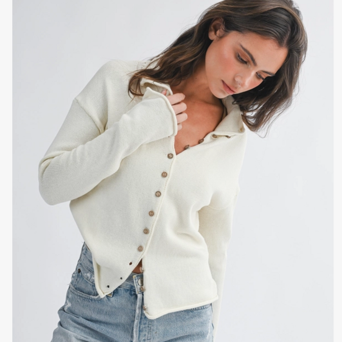 AEMI + CO Cardi-Cropped w/ Buttons