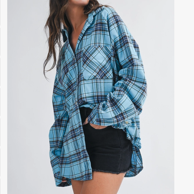 AEMI + CO Shirt-Oversized Plaid Button Down