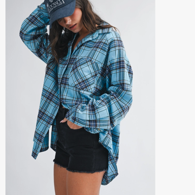AEMI + CO Shirt-Oversized Plaid Button Down