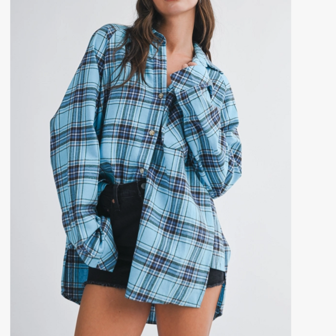 AEMI + CO Shirt-Oversized Plaid Button Down