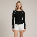 Doe and Rae Top-Lace Trim Ribbed Long Sleeve