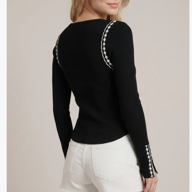 Doe and Rae Top-Lace Trim Ribbed Long Sleeve