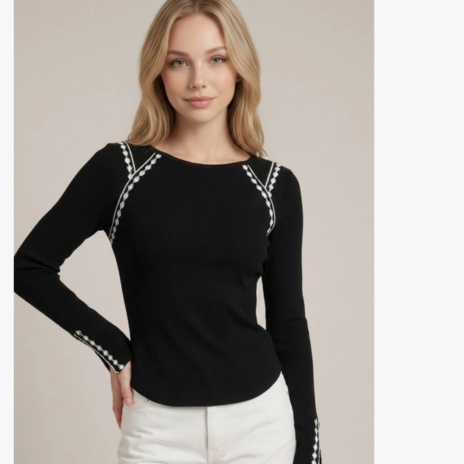 Doe and Rae Top-Lace Trim Ribbed Long Sleeve