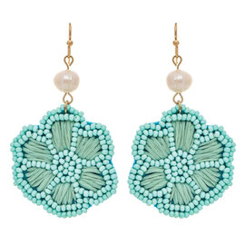 Rain Jewelry Collection E-FLOWER BLUE RAFFIA/BEADS