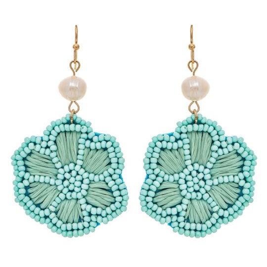 Rain Jewelry Collection E-FLOWER BLUE RAFFIA/BEADS