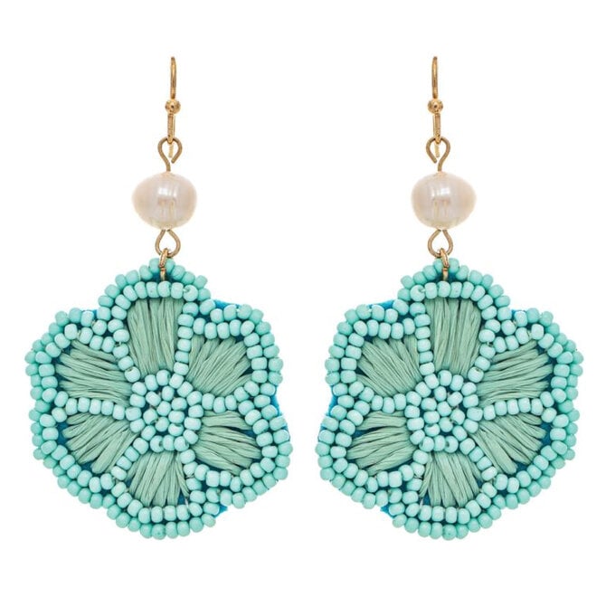 Rain Jewelry Collection E-FLOWER BLUE RAFFIA/BEADS