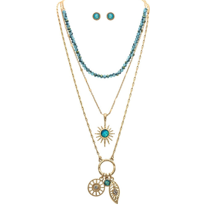 Rain Jewelry Collection N/E SET-3 LAYER SUN/CHARMS/BDS GLD