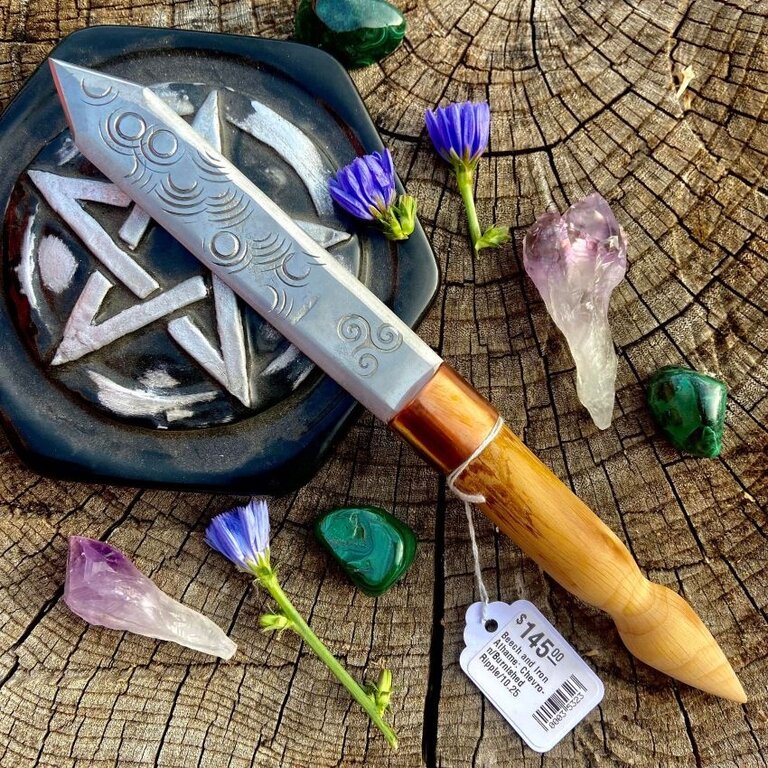 Luna Ignis Beech and Iron Athame With Crying Moon and Triskele