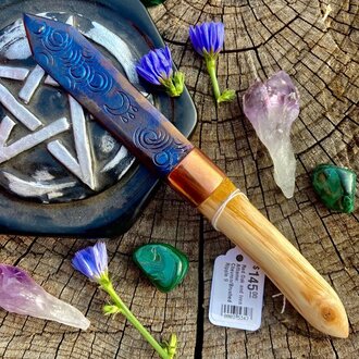 Luna Ignis Red Oak and Iron Athame With Chevron Tip and Crying Moon Luna Ignis Red Oak and Iron Athame With Chevron Tip and Crying Moon