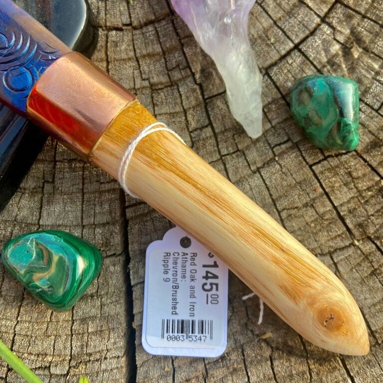 Luna Ignis Red Oak and Iron Athame With Chevron Tip and Crying Moon