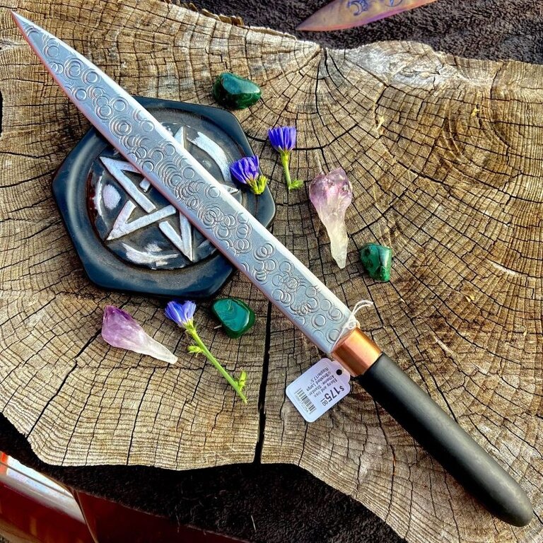 Luna Ignis Ebony and Iron Athame Ripple Finish with Pentacle and Crying Moon