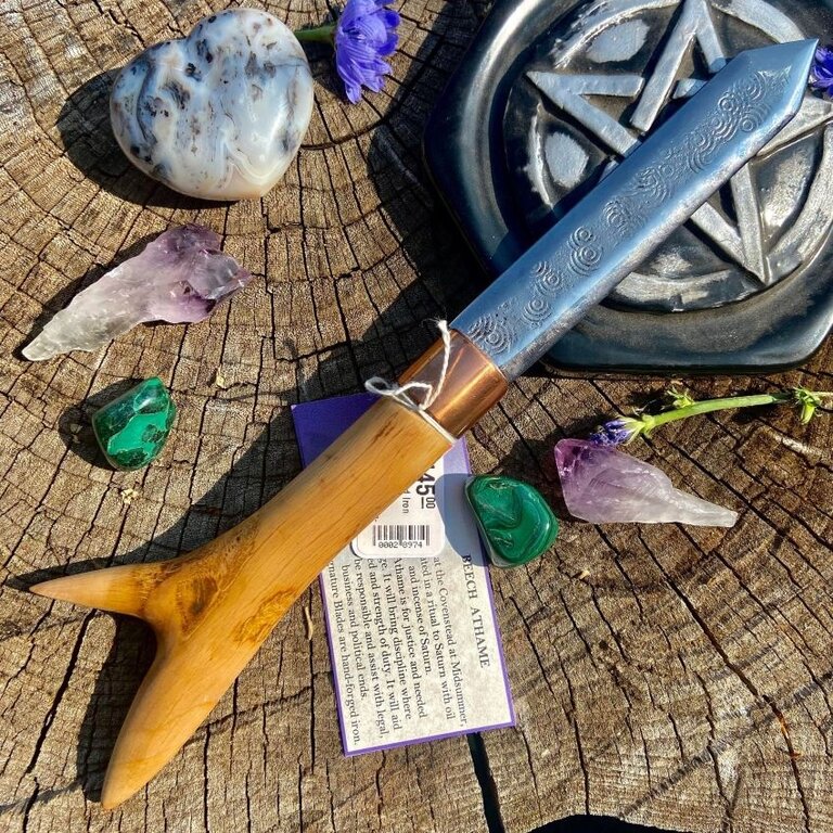 Luna Ignis Beech and Iron Athame - Queen of the Fae with forked handle.