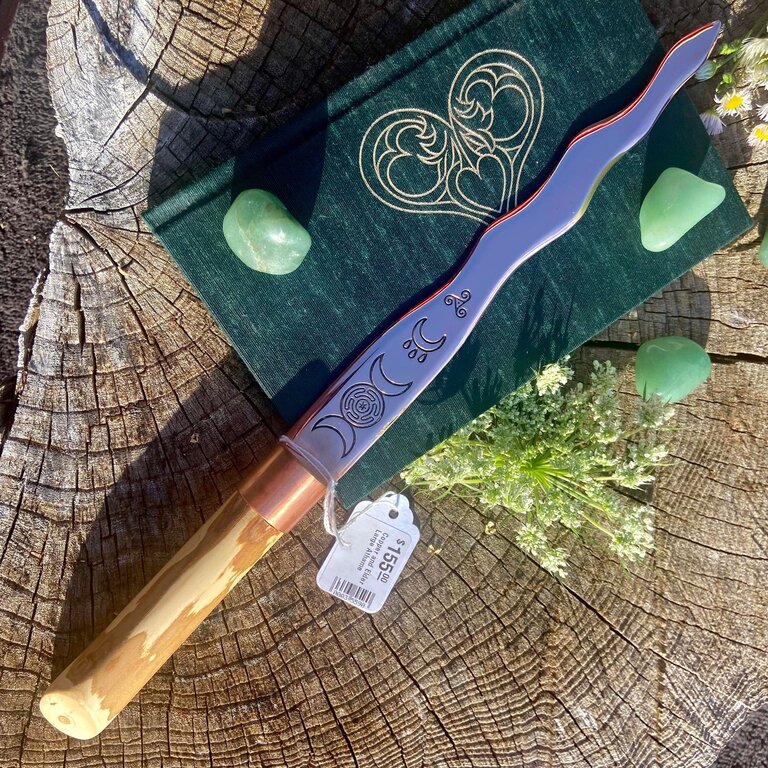 Luna Ignis Copper and Elder Large Athame With Hecate Wheel Triple Moon