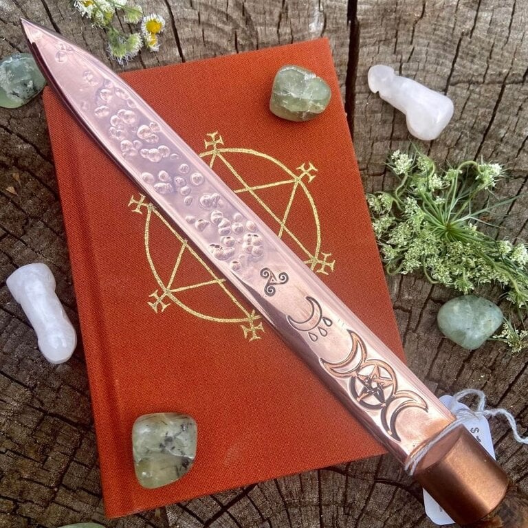 Luna Ignis Copper and Cherry Large Athame With Triple Moon Pentacle
