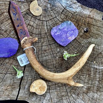Luna Ignis Antler and Iron Athame Chevron tip with Crying Moon Luna Ignis Antler and Iron Athame Chevron tip with Crying Moon