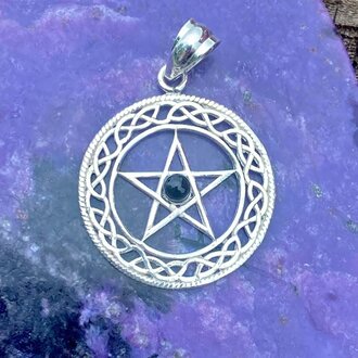 Luna Ignis Sterling Silver Celtic Pentacle Pendant With Obsidian Luna Ignis Sterling Silver Celtic Pentacle Pendant With Obsidian