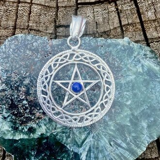 Luna Ignis Sterling Silver Celtic Pentacle Pendant With Lapis Lazuli Luna Ignis Sterling Silver Celtic Pentacle Pendant With Lapis Lazuli